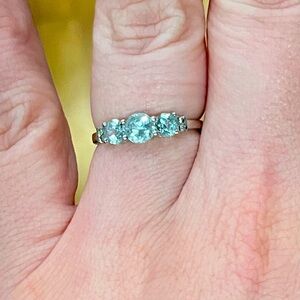 14K White Gold Women’s Aquamarine Gem Three Stone Setting Engagement Style Ring
